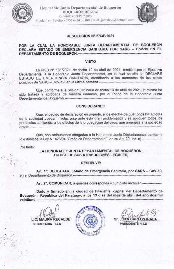 Ante panorama de salud incierto, Boquerón se declara en emergencia sanitaria  - Nacionales - ABC Color