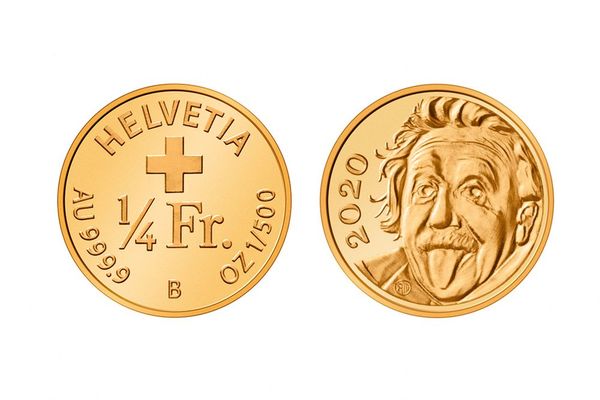 Einstein sacando la lengua en la moneda más pequeña del mundo
