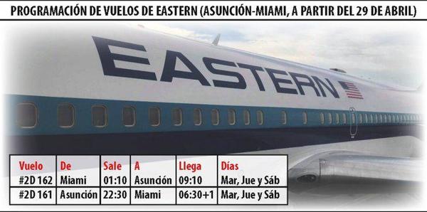 Eastern aumentará sus vuelos de Asunción a Miami – Prensa 5