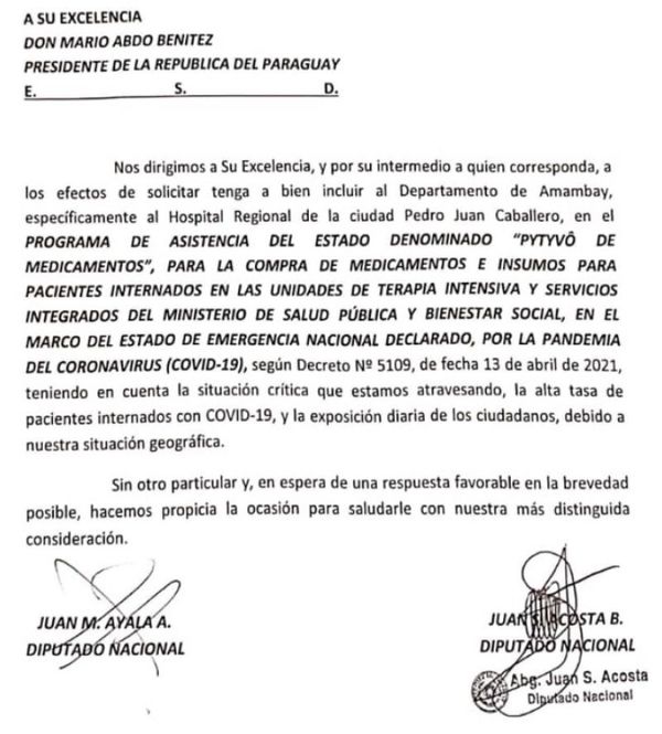 Diputados solicitan incluir al Hospital Regional en el programa `Pytyvõ Medicamentos´