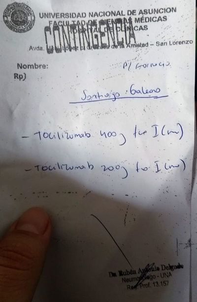 Tocilizumab es el caro medicamento que no esta en el listado de Pytyvo y es indicado en UTI de Clínicas - Nacionales - ABC Color