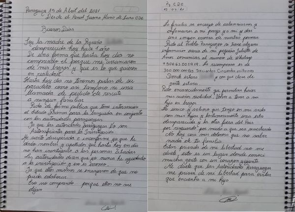 Carta de madre de niña desaparecida desde prisión: Pide intervención de Francia - Nacionales - ABC Color