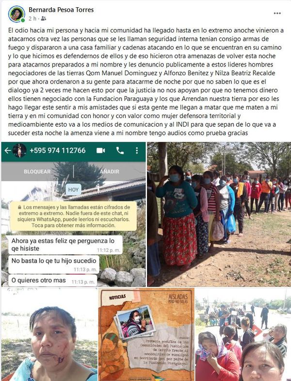 Lideresa indígena denuncia amenaza de muerte debido a conflicto territorial en Benjamín Aceval - Nacionales - ABC Color