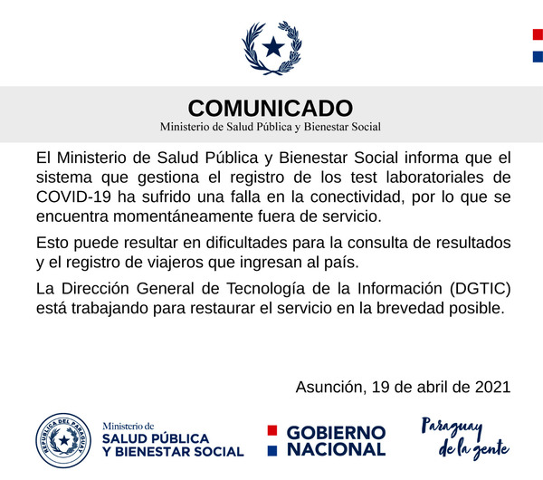 Plataforma para consultar resultados de testeos covid se encuentra “fuera de servicio”, pero volverá “a la brevedad posible” - ADN Digital