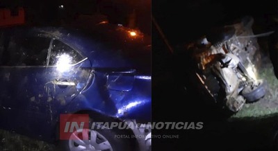 AUTOMÓVIL VUELCA EN PRONUNCIADA CURVA DE CARMEN DEL PARANÁ