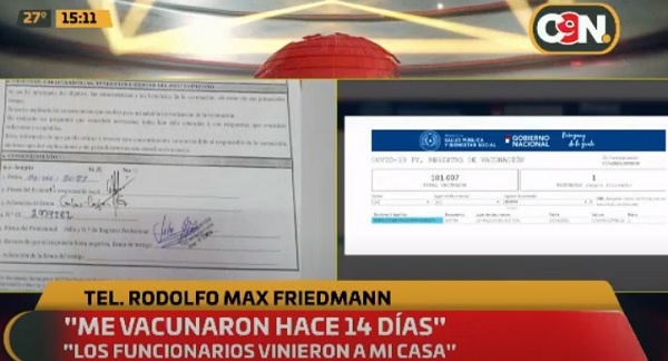 Friedmann confiesa que recibió la vacuna hace 14 días