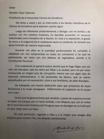 Senadora Mirta Gusinky presentó renuncia indeclinable » San Lorenzo PY