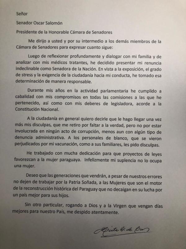 Senadora Mirta Gusinky presentó renuncia indeclinable » San Lorenzo PY