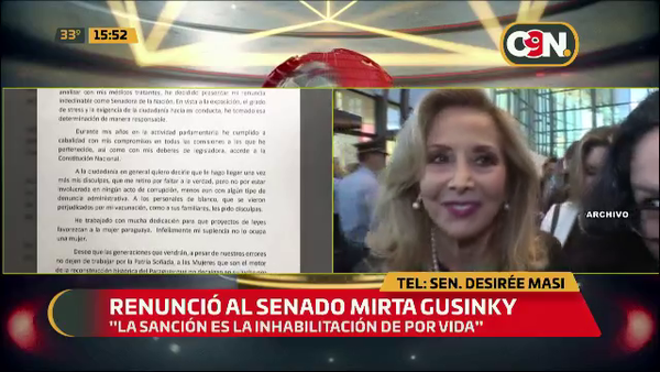 Renunció Mirta Gusinky al Senado - C9N