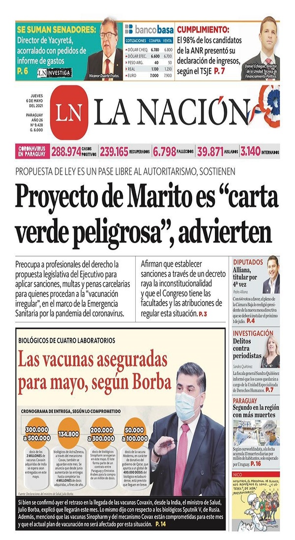 Portadas de este jueves 6 de mayo de 2021