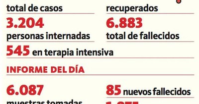La Nación / Covid-19: 85 decesos y 3.204 hospitalizados