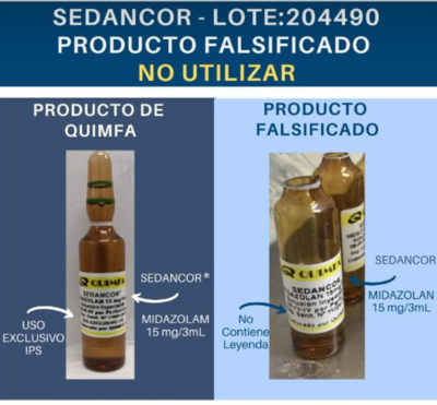 Alertan circulación de ampollas falsificadas de midazolam