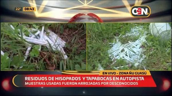 Arrojan residuos de hisopados y tapabocas al costado de la autopista Ñu Guasu