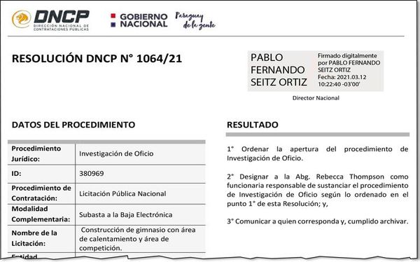 DNCP investiga otra millonaria adjudicación a Engineering - Nacionales - ABC Color