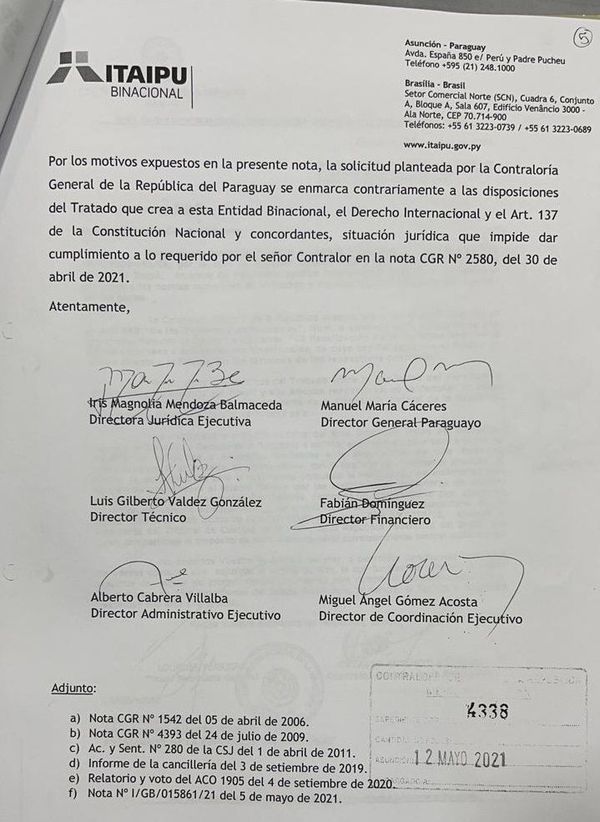 Itaipú y Yacyretá se niegan a auditoría de la Contraloría escudándose en la binacionalidad - Nacionales - ABC Color