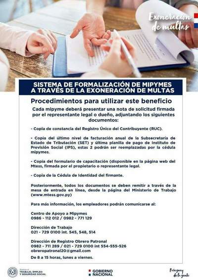 Exoneración de multas a las mipymes asciende a más de 950 millones de guaraníes
