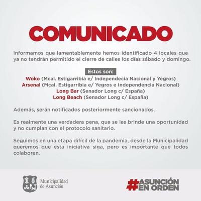 Cuatro bares de Asunción serán sancionados por violación de protocolos sanitarios - ADN Digital