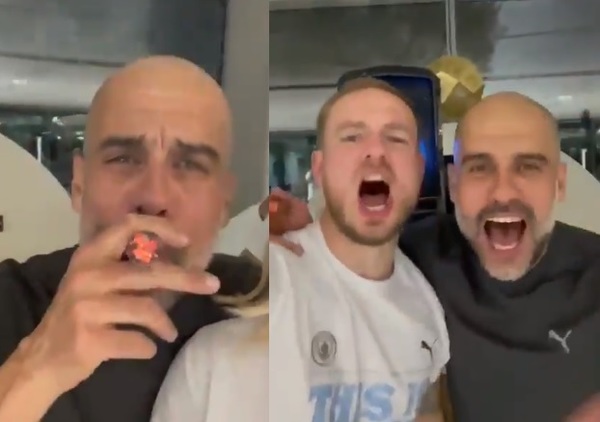 Fumando habano y cantando: El festejo de Pep que se hizo viral