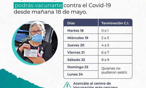 Se vacunan hoy personas de 65 años en adelante con terminación de cédula 0 y 1