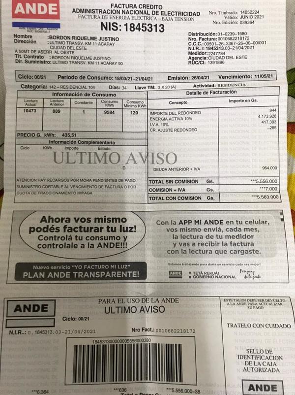 Humilde trabajador denuncia alevosa sobrefacturación de ANDE - La Clave