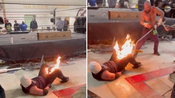 Le salió mal este truco a peleador de lucha libre y casi se queda sin el “ya tú sabes” (VIDEO sensible)