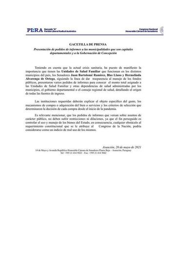 Senadores del PLRA piden informe sobre las Unidades de Salud Familiar - ADN Digital