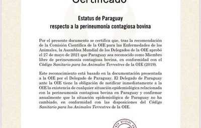 OIE declara a Paraguay libre de Perineumonía Contagiosa Bovina