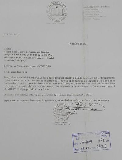 Estudiantes de medicina denuncian que Salud no responde a sus pedidos de vacunación - Nacionales - ABC Color