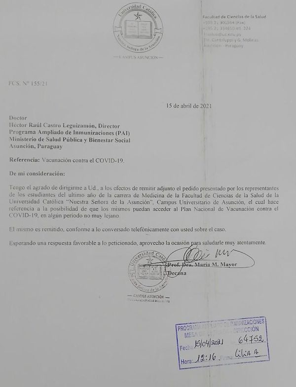 Estudiantes de medicina denuncian que Salud no responde a sus pedidos de vacunación - Nacionales - ABC Color