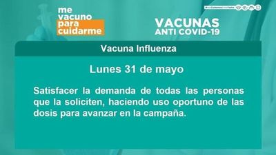 Desde el lunes 31 de mayo liberan aplicación de vacuna antigripal