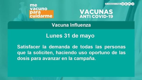 Desde el lunes 31 de mayo liberan aplicación de vacuna antigripal
