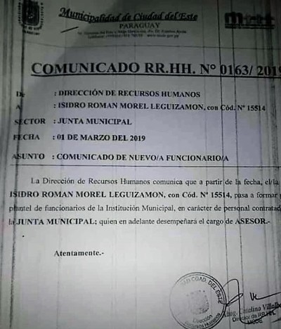 Dirigente LUGUISTA ligo ZOQUETE y se convirtió en PLANILLERO en la Junta Municipal de CDE