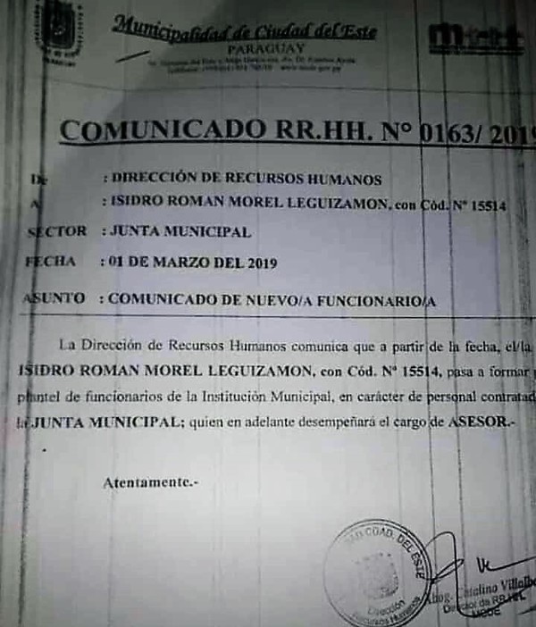 Dirigente LUGUISTA ligo ZOQUETE y se convirtió en PLANILLERO en la Junta Municipal de CDE