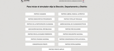 Simulador con precandidatos oficiales, disponible en página web del TSJE