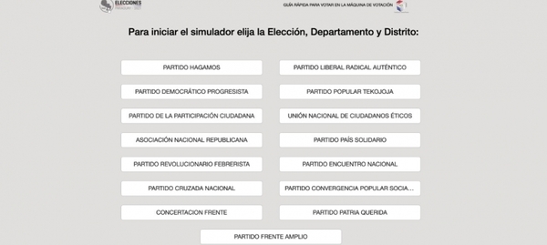 Simulador con precandidatos oficiales, disponible en página web del TSJE