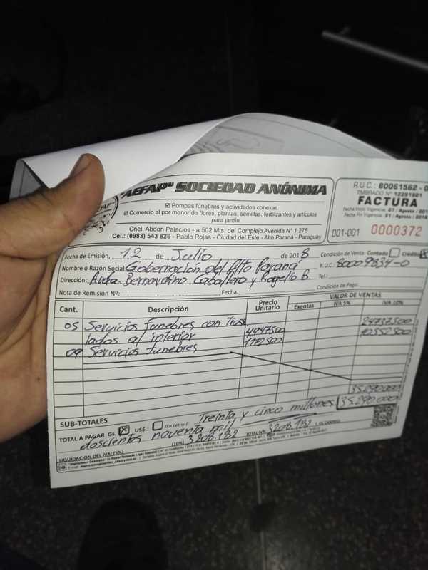 Denuncian NEGOCIADO con SERVICIO FÚNEBRE de la GOBERNACIÓN del ALTO PARANÁ
