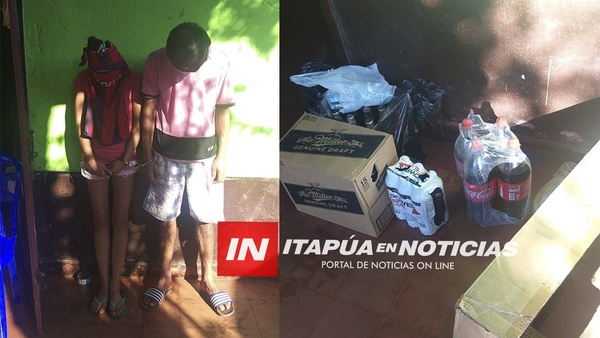 PAREJA FUE APREHENDIDA EN B° SAN PEDRO CON PACK DE BEBIDAS HURTADAS DE UNA CANTINA.
