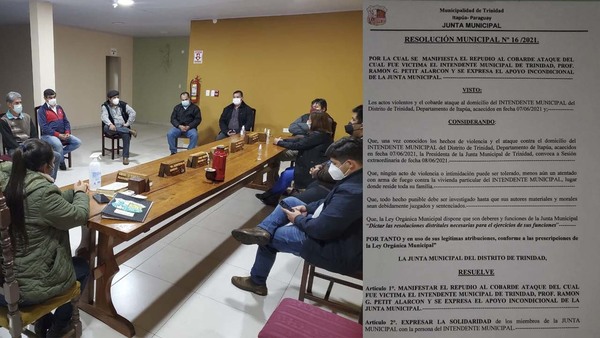 JUNTA MUNICIPAL DE TRINIDAD MANIFIESTA SU TOTAL APOYO AL INTENDENTE TRAS ATENTADO