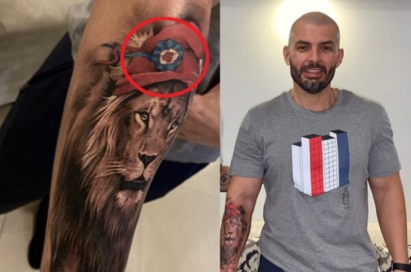 Advierten a Hugo Ramírez que su tatuaje tiene una escarapela al revés