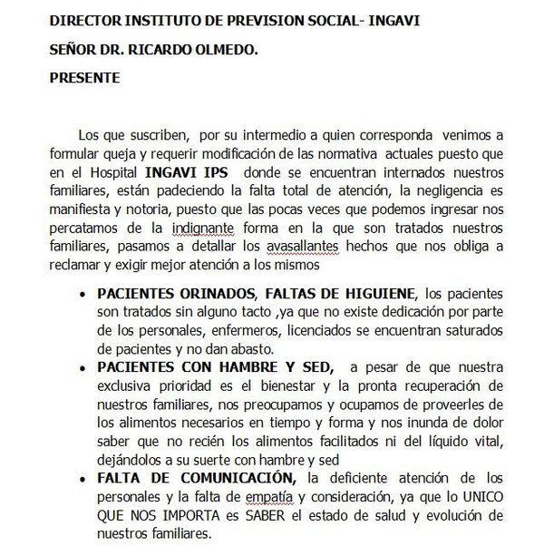 IPS Ingavi: hacen pasar hambre a pacientes y familiares gastan millones en medicamentos, denuncian - Nacionales - ABC Color
