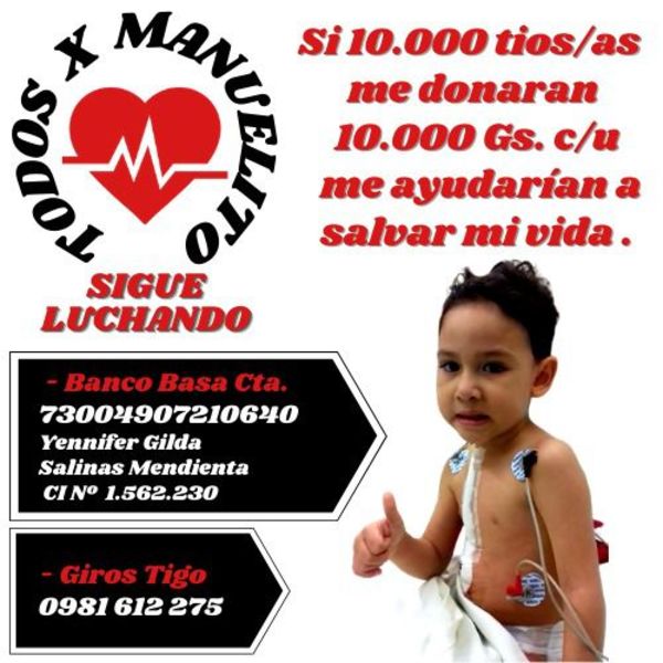 Todos por Manuelito: Madre apela a la solidaridad para costear viaje y cirugía de su hijo  - Ancho Perfil - ABC Color