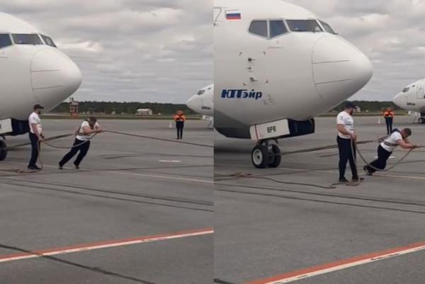 Un ruso arrastra un avión de 40 toneladas bate récord