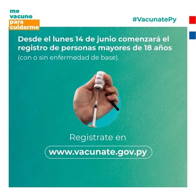 Anticovid: El lunes habilitarán registro para personas de 18 años en adelante
