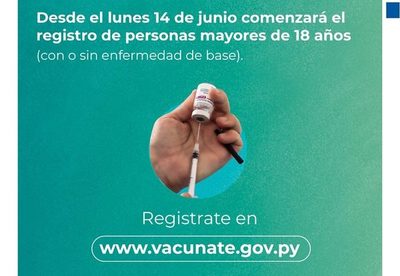 Mañana se habilita registro de vacuna anticovid para mayores de 18 años