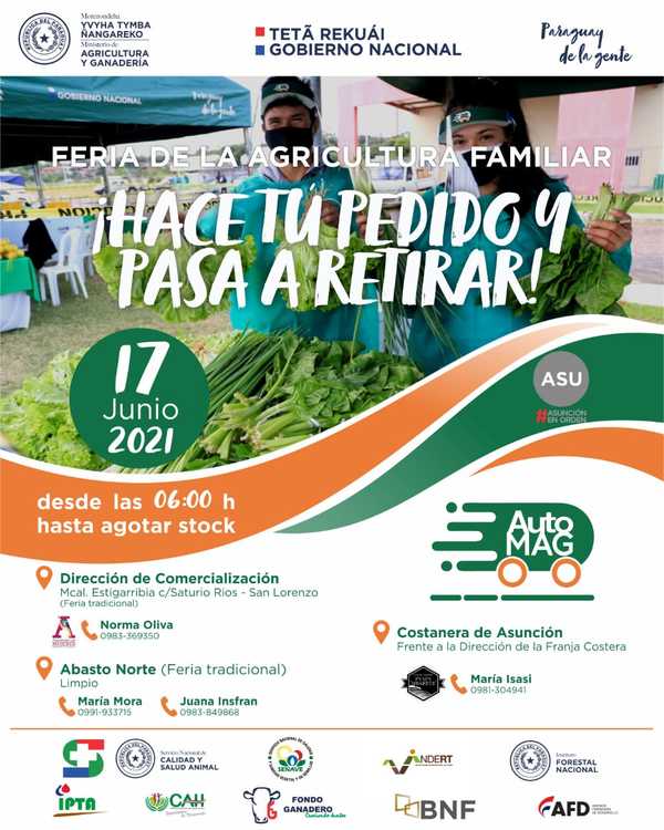 Feria de la Agricultura Familiar Campesina se realizará este jueves en Asunción, Limpio y San Lorenzo | .::Agencia IP::.