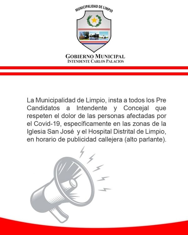 Municipalidad de Limpio pide respeto a candidatos en zona de hospitales - Nacionales - ABC Color