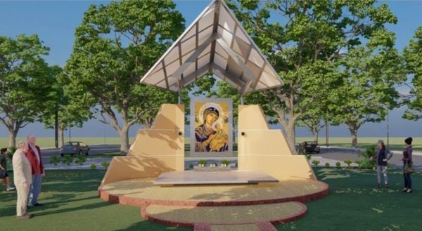 Palada inicial para la construcción del icono-altar al aire libre de la Virgen del Perpetuo Socorro