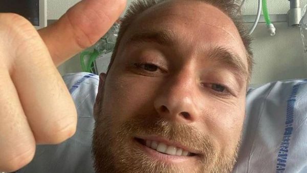 Eriksen publicó una foto y envió saludos desde el hospital