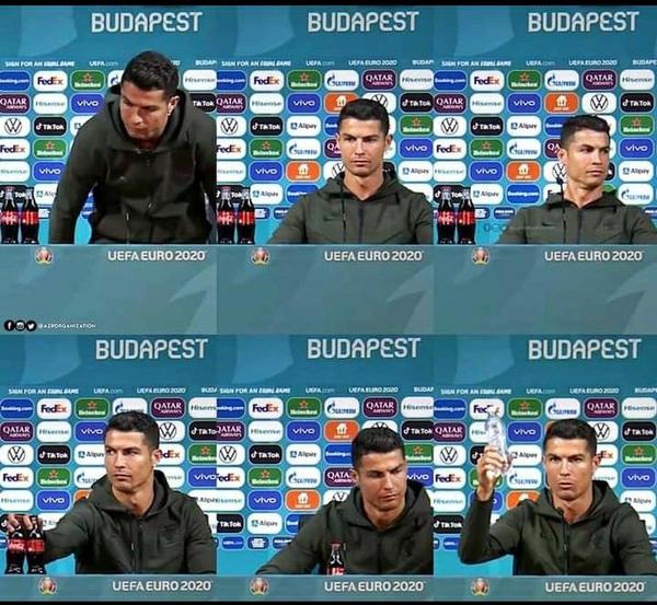 Gesto de Cristiano Ronaldo durante una conferencia hizo perder millones de dólares a Coca Cola, "Coca Cola, no, agua sí"