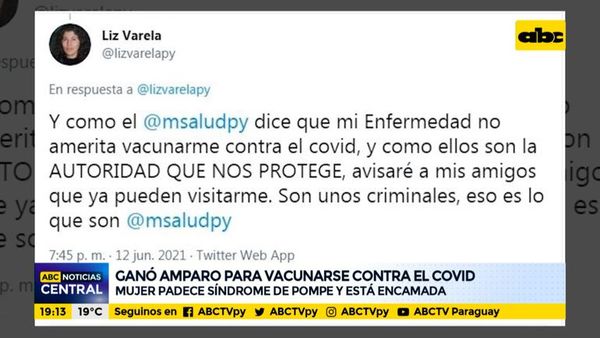 Mujer con síndrome de Pompe ganó amparo para vacunarse contra el covid - ABC Noticias - ABC Color